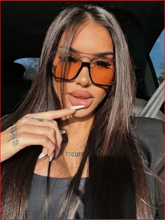 Oversized Square Double Bridge Aviator Sunglasses Semi-Rimless TAC Lens UV main image 7